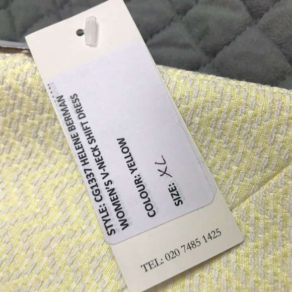Helene Berman London Designer Dress Shift V Neck Chevron Yellow White New - Picture 7 of 7